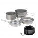 This titanium cookset seeks to provide more compactness with out the loss of capacity. Its low profile design allows a compact solution for stacking two sufficiently sized pots with fry pan lids.